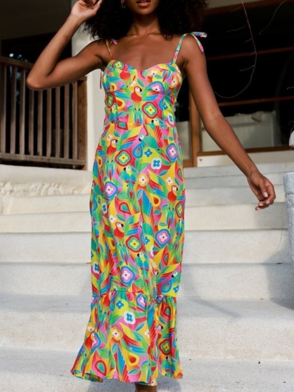 Kenny Flowers Silk Dress The Caribbean Sweetheart parrot Midi Tripical Parrot M